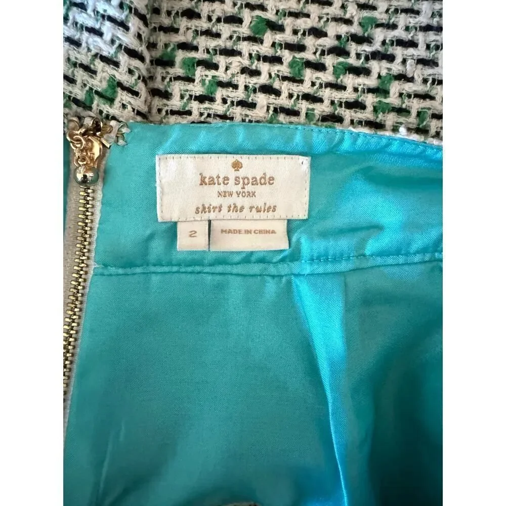 Kate Spade Women's Size 2 Green Black‎ Tween Skirt EUC Lined